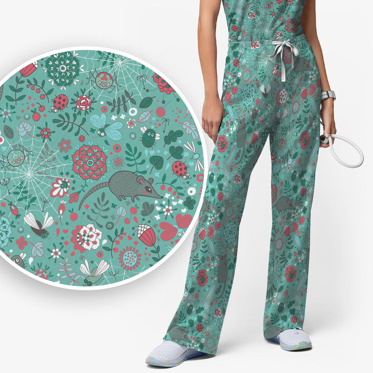 Woodland Mouse Floral Nurse Scrub Set
