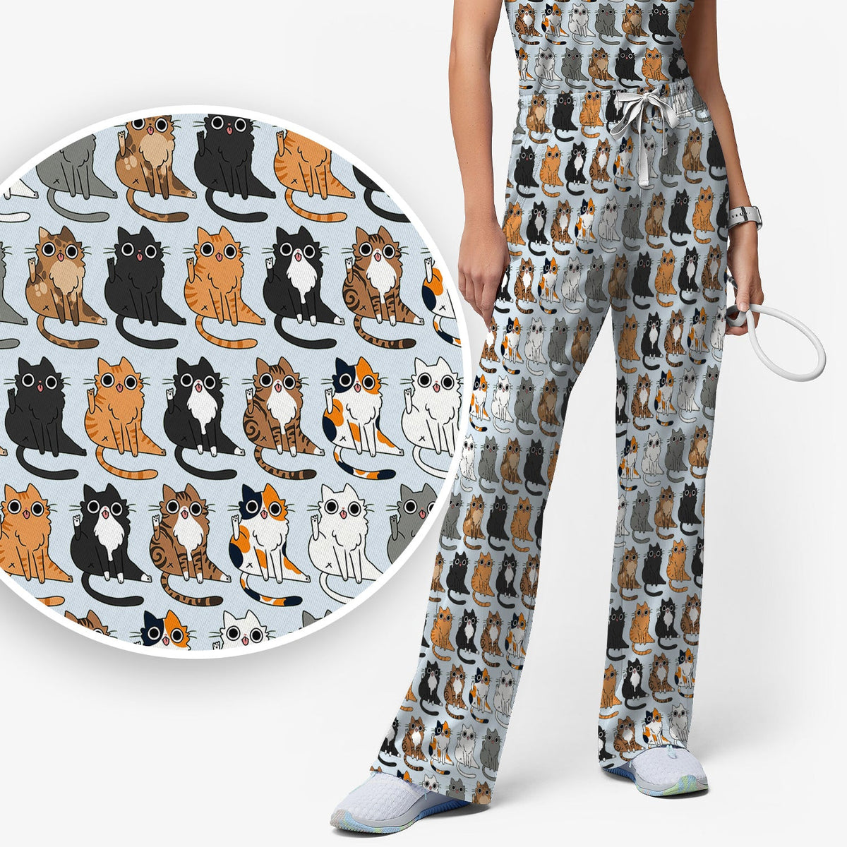 Cat Pattern Nurse Scrub Set