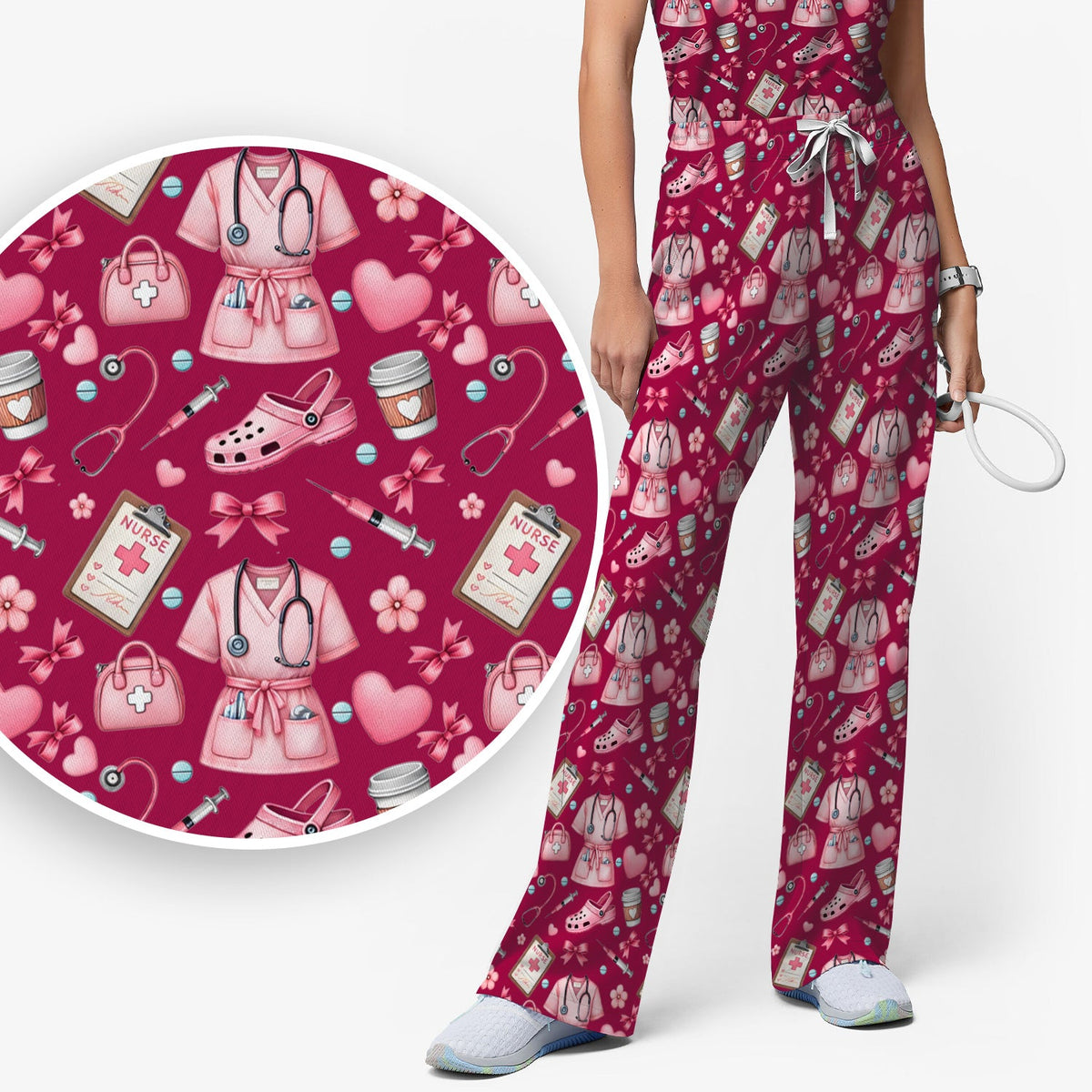 Valentine Pink Nurse Icons Scrub Set