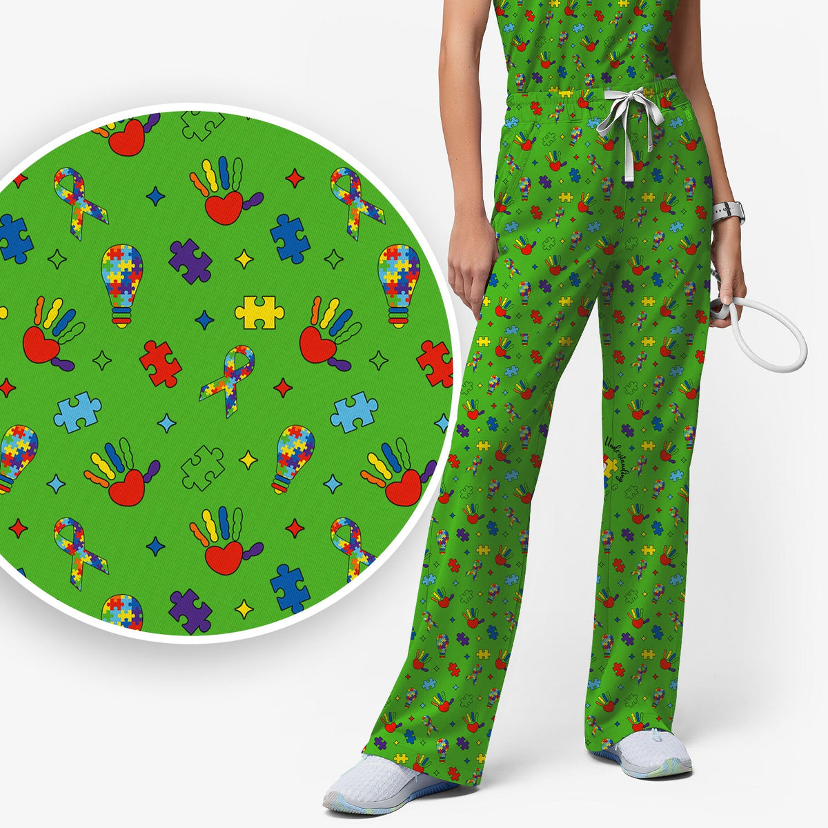 Autism Awareness Colorful Puzzle Nurse Scrub Set