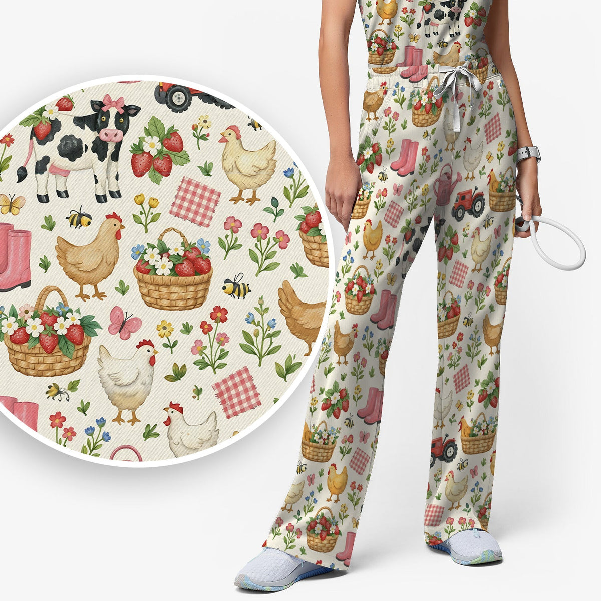 Whimsical Farm Animals Garden Nurse Scrub Set