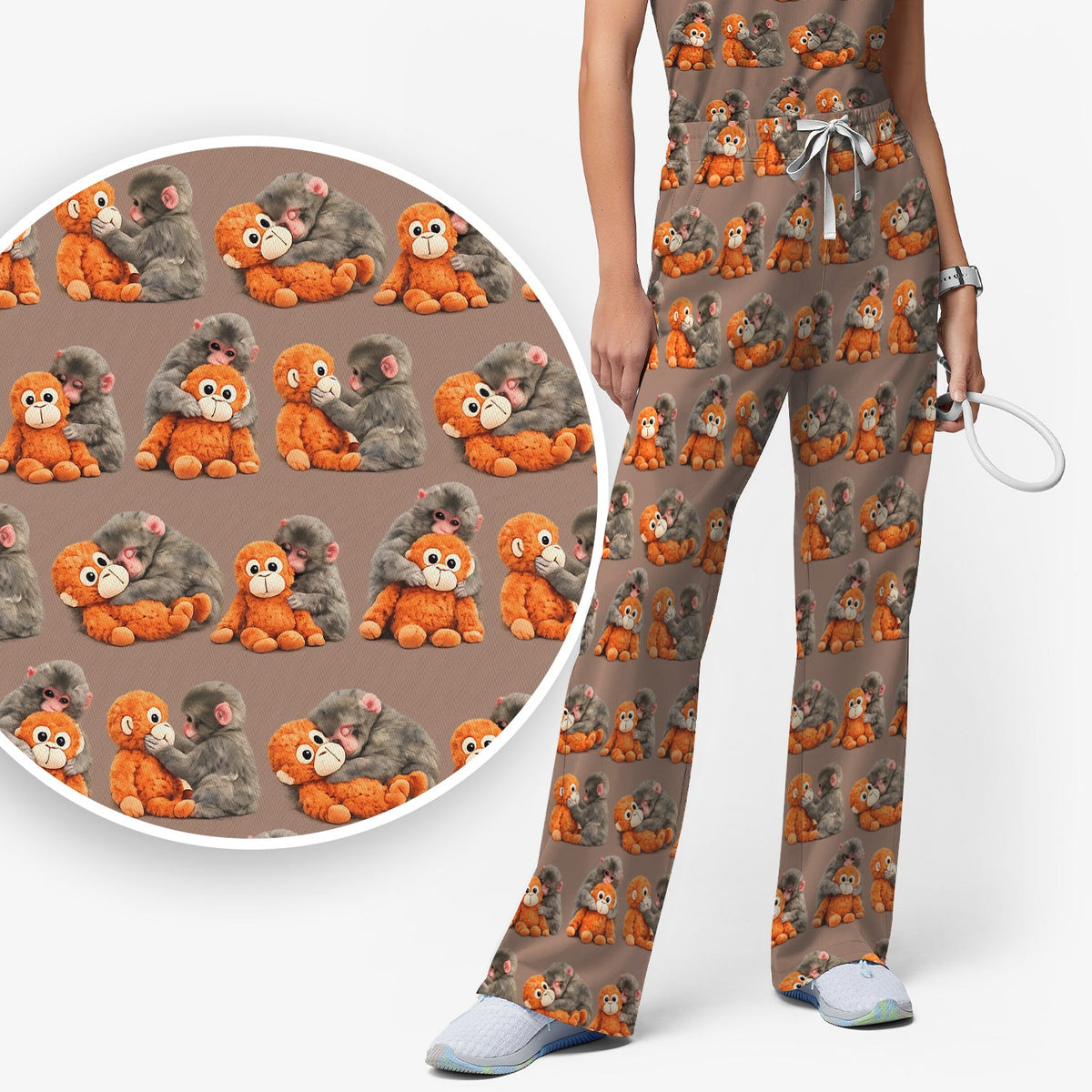 Cute Baby Monkey Plush Toy Nurse Scrub Set