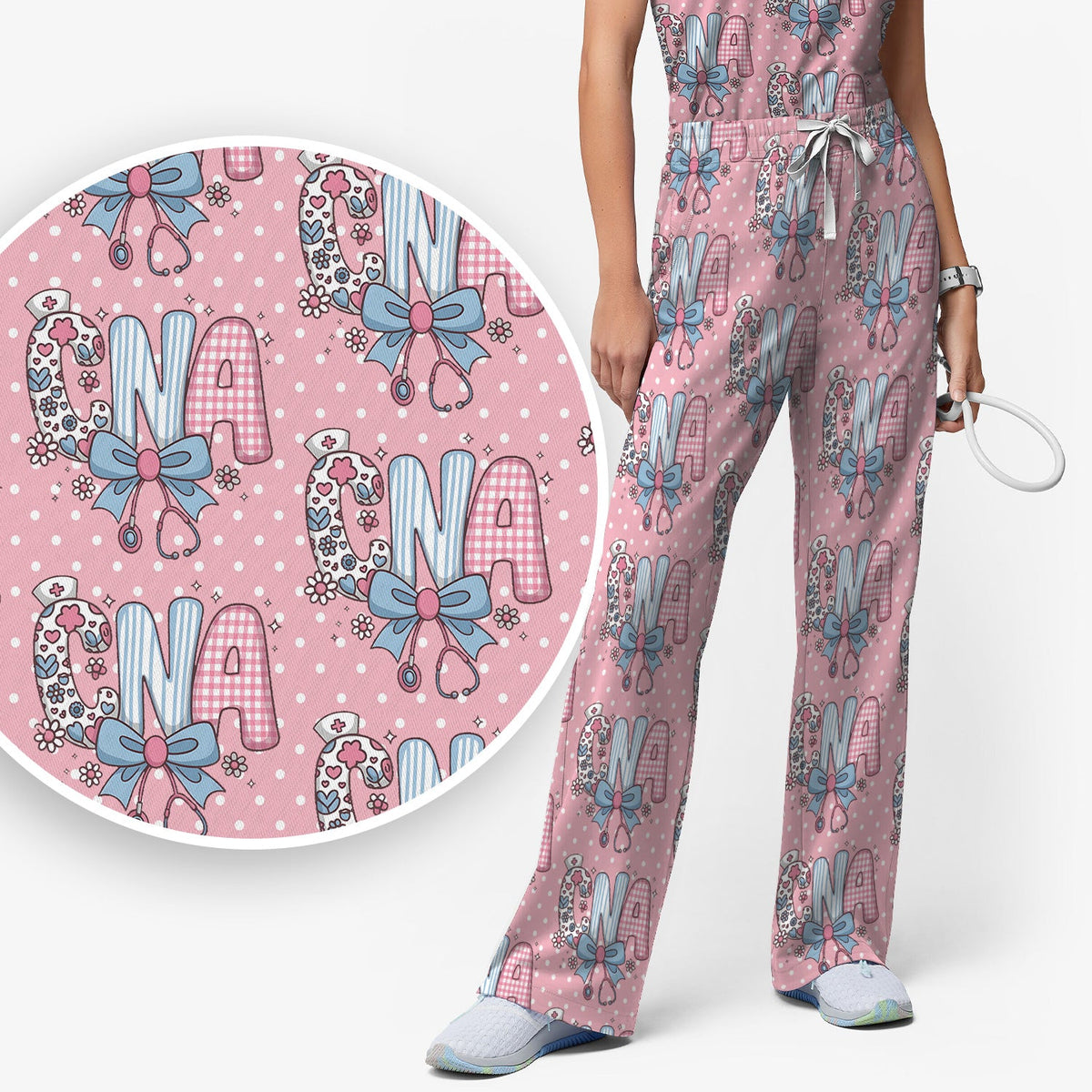 Floral Bow Nurse Scrub Set
