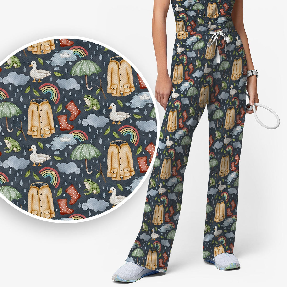 Rainy Day Ducks & Frog Nurse Scrub Set