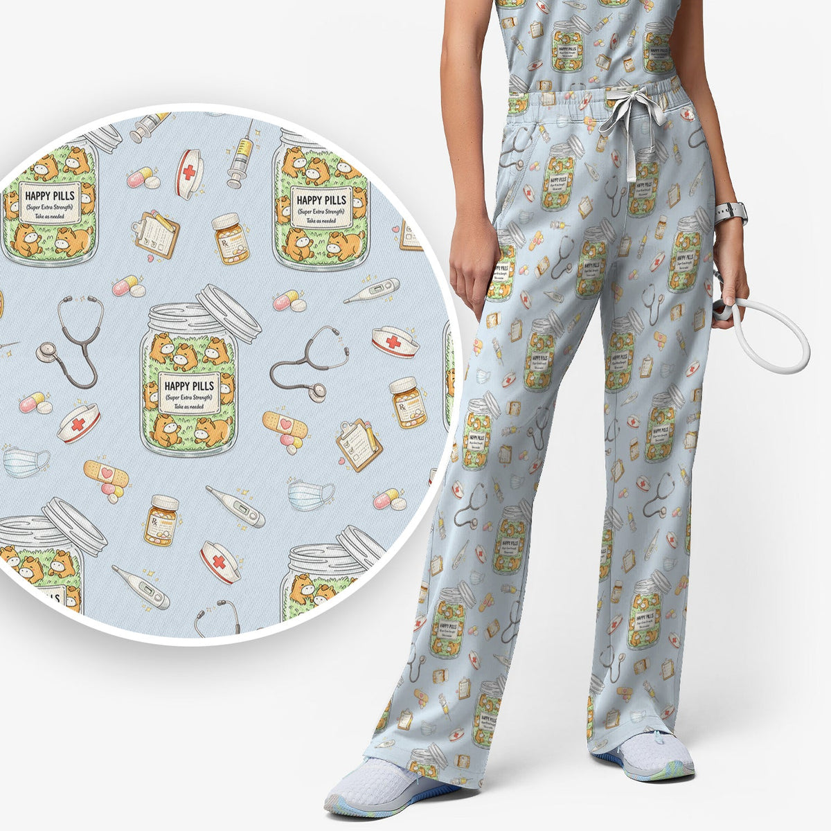 Happy Pills Horse Nurse Scrub Set