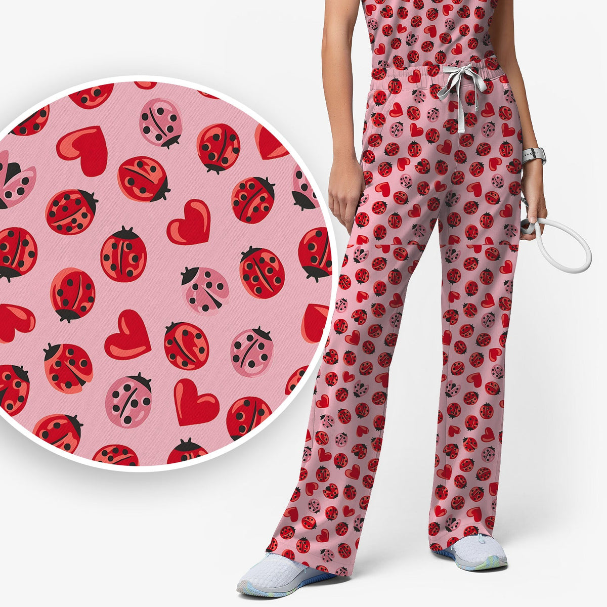 Ladybug Red Heart Nurse Scrub Set