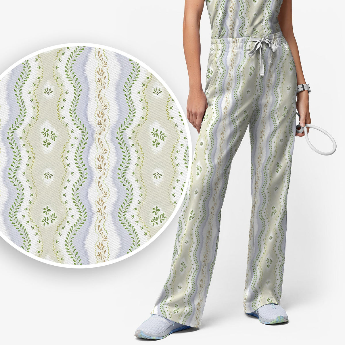 Wavy Stripe Botanical Nurse Scrub Set