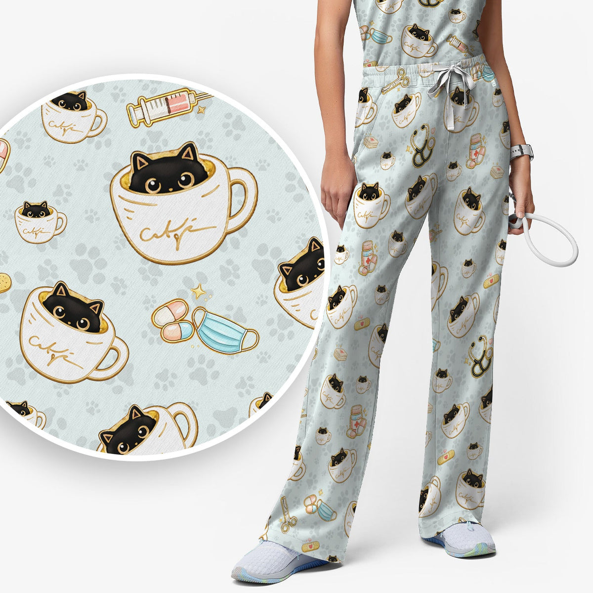 Coffee Cat Nurse Scrub Set
