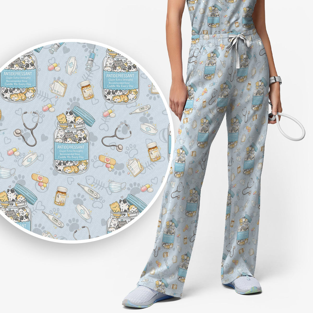 Antidepressant Cat Jar Nurse Scrub Set