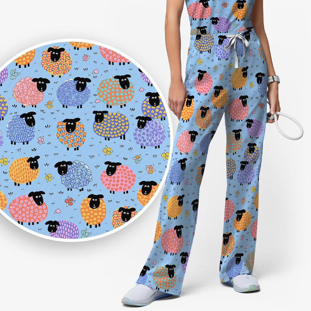 Colorful Sheep Nurse Scrub Set
