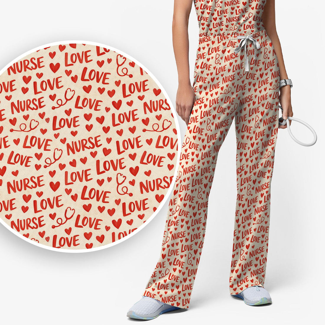 Valentine Love Heart Nurse Scrub Set