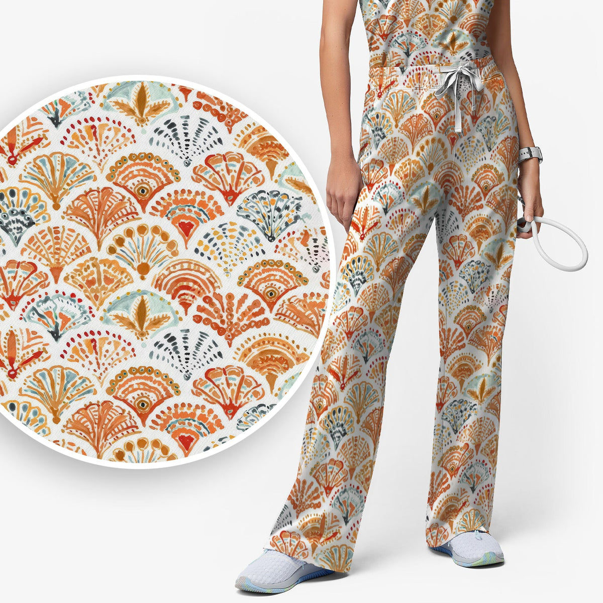 Cute Boho Fan Nurse Scrub Set