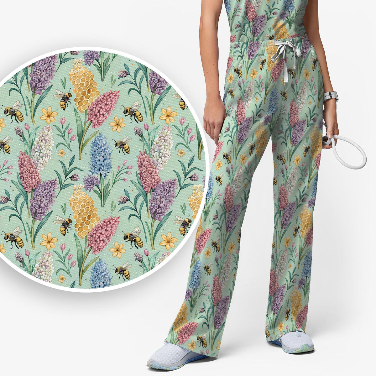 Pastel Wildflower Honeybee Nurse Scrub Set