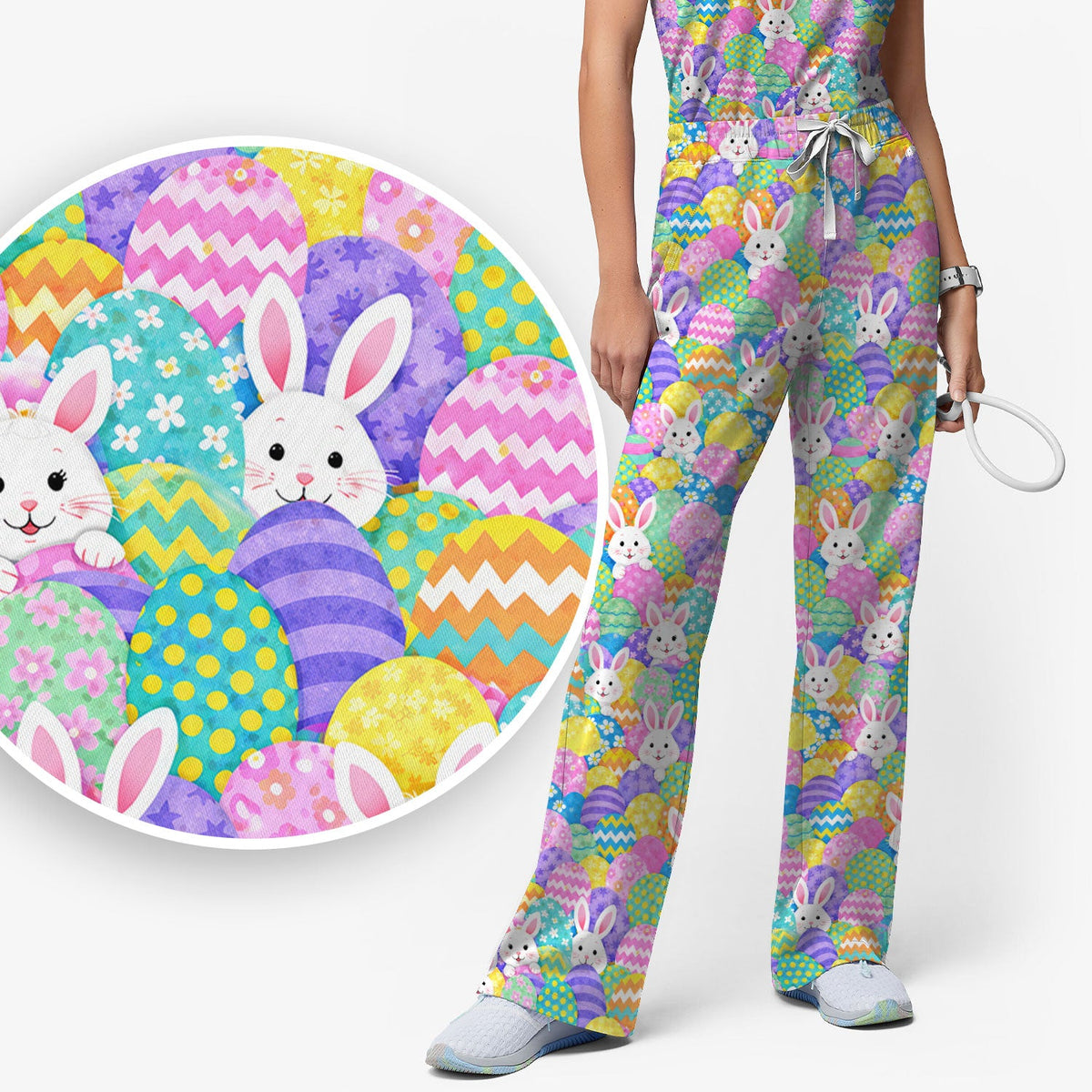 Bunny Colorful Egg Nurse Scrub Set - Easter Gift