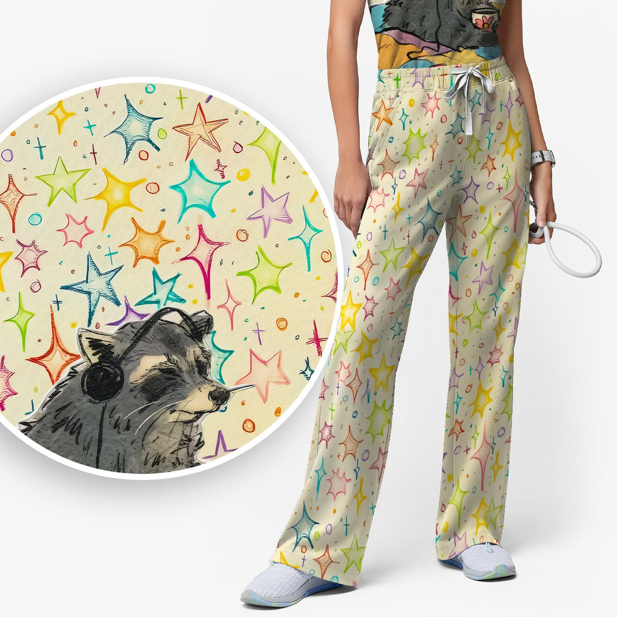 Chill Raccoon Starry Music Nurse Scrub Set