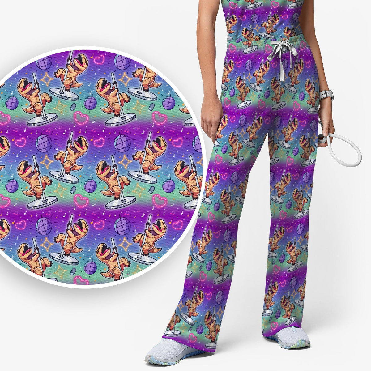 Dancing Dinosaur Disco Nurse Scrub Set
