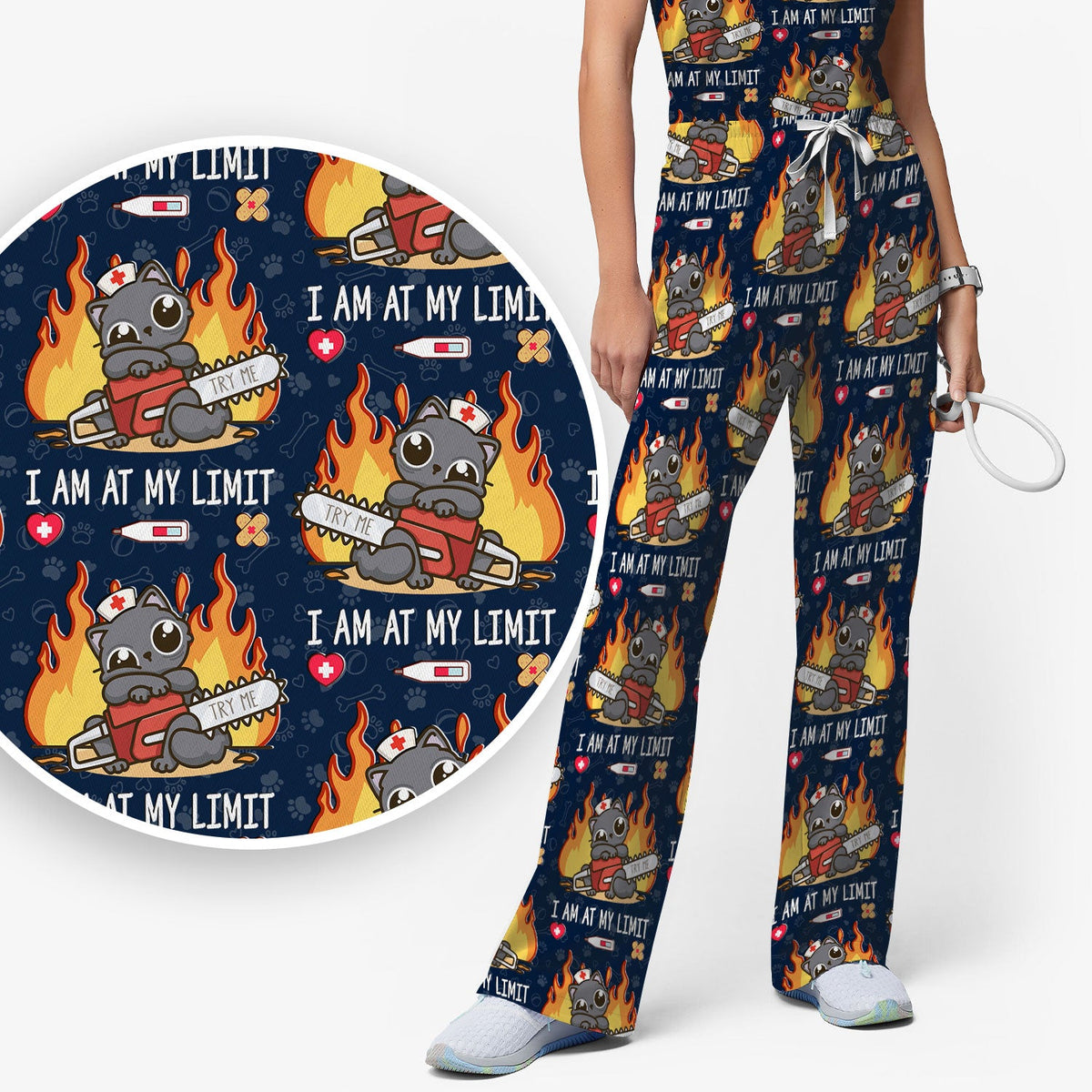 Cat I Am At My Limit Nurse Scrub Set