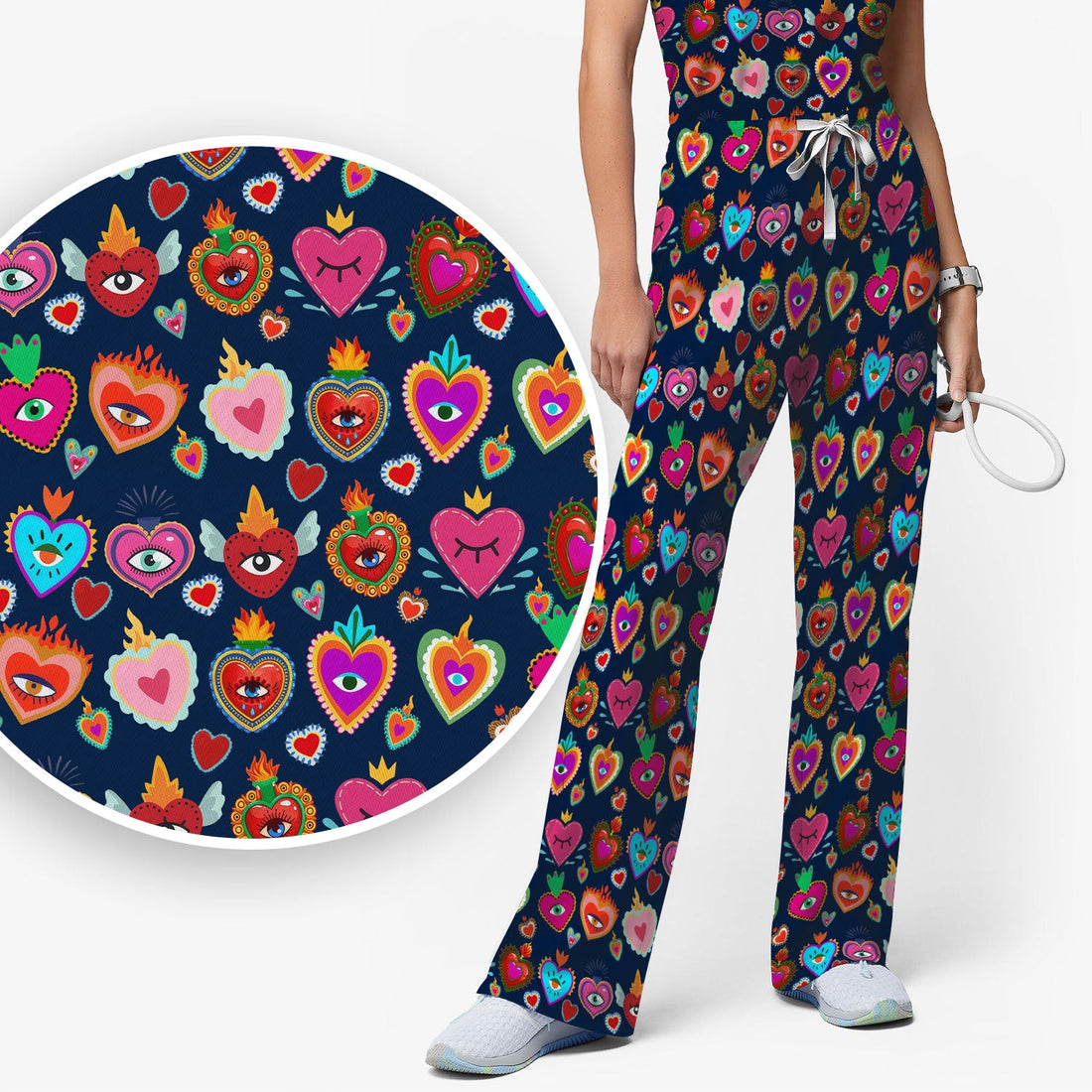 Valentine Colorful Sacred Heart Nurse Scrub Set