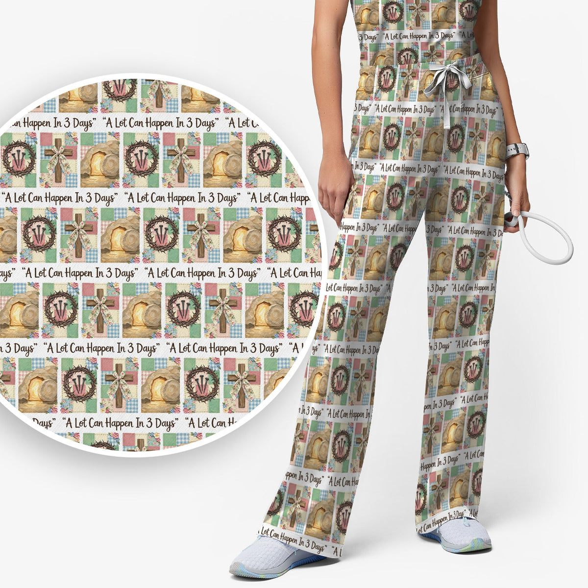 Christian Easter Cross Nurse Scrub Set