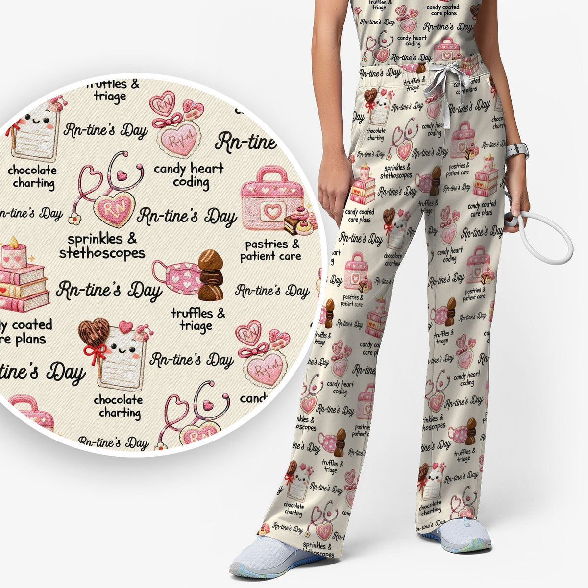 RN Sweets Valentine Stethoscope Nurse Scrub Set