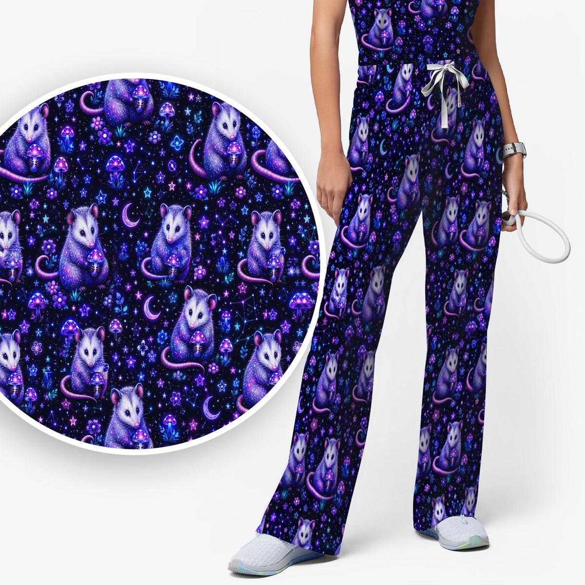 Neon Opossum Mushroom Galaxy Nurse Scrub Set