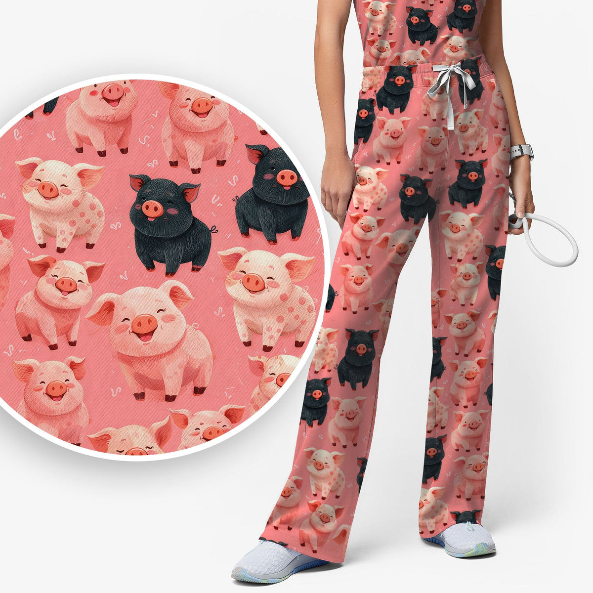 Cartoon Pig Nurse Scrub Set