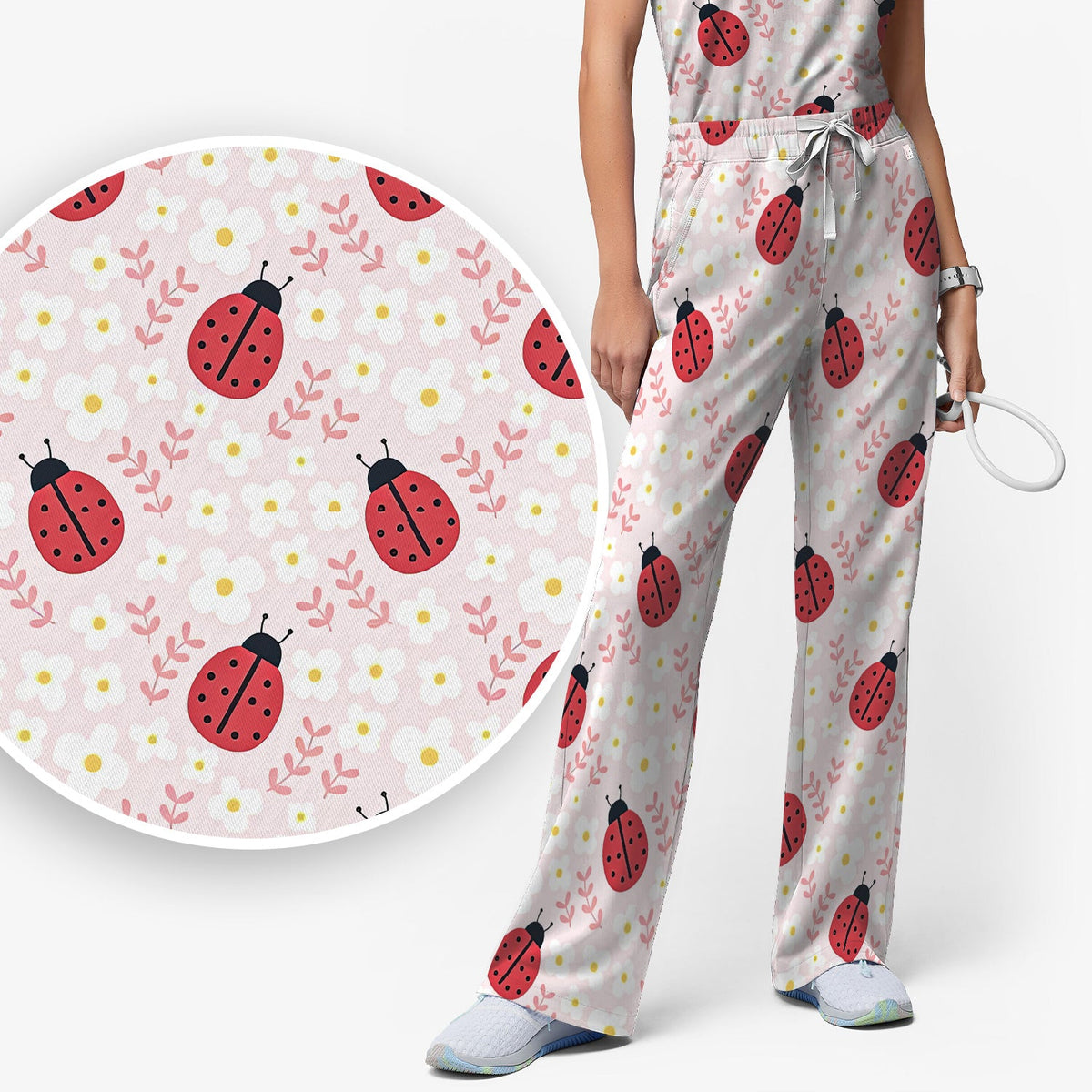 Lovely Ladybug Blossom Garden Nurse Scrub Set