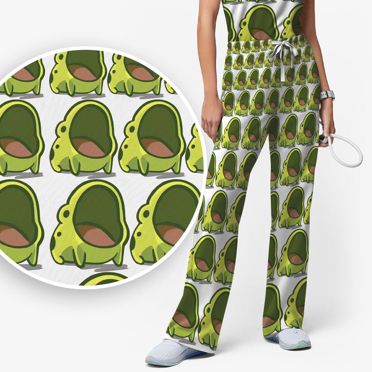 Green Frog Cartoon Nurse Scrub Set