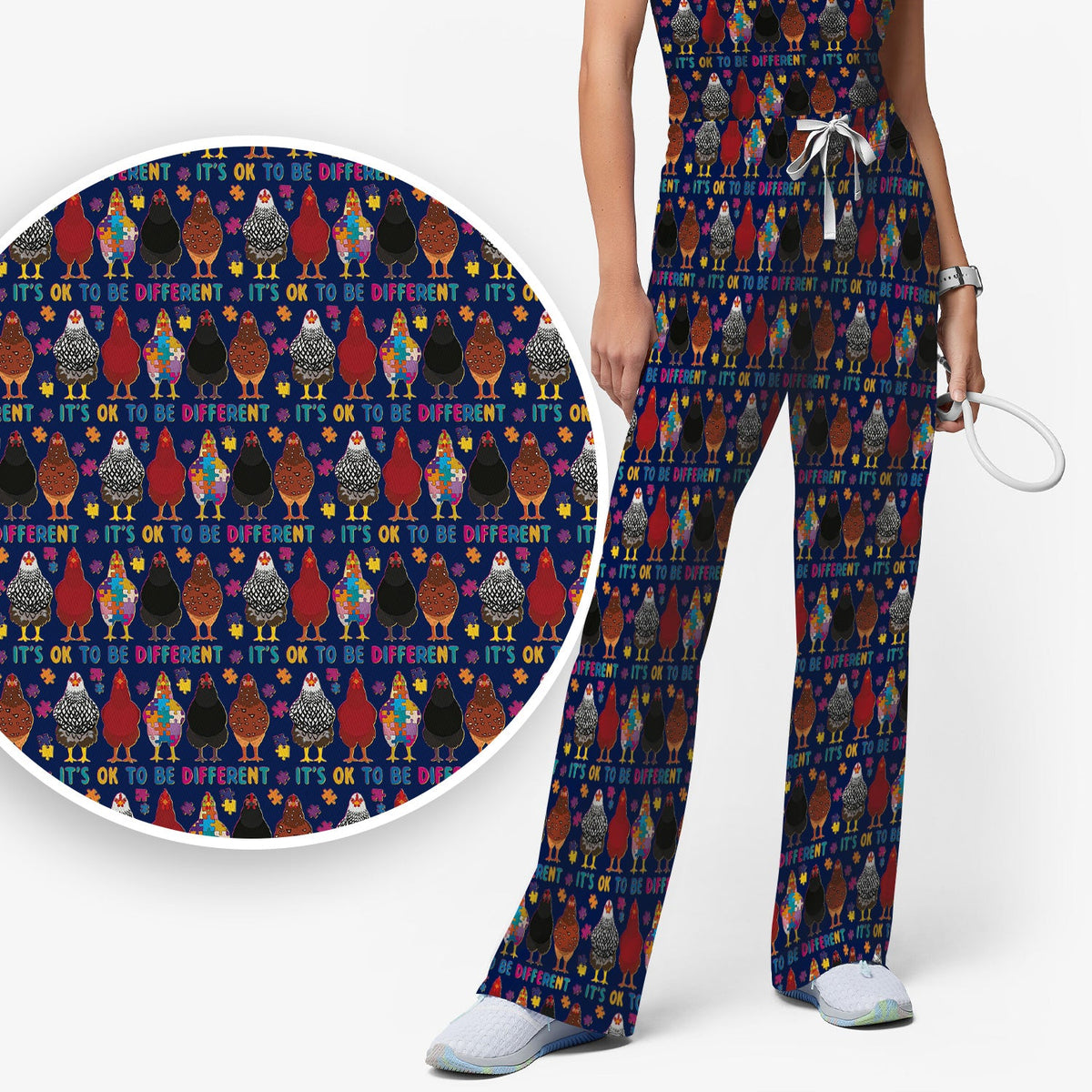 Autism Chicken It's OK To Be Different Nurse Scrub Set