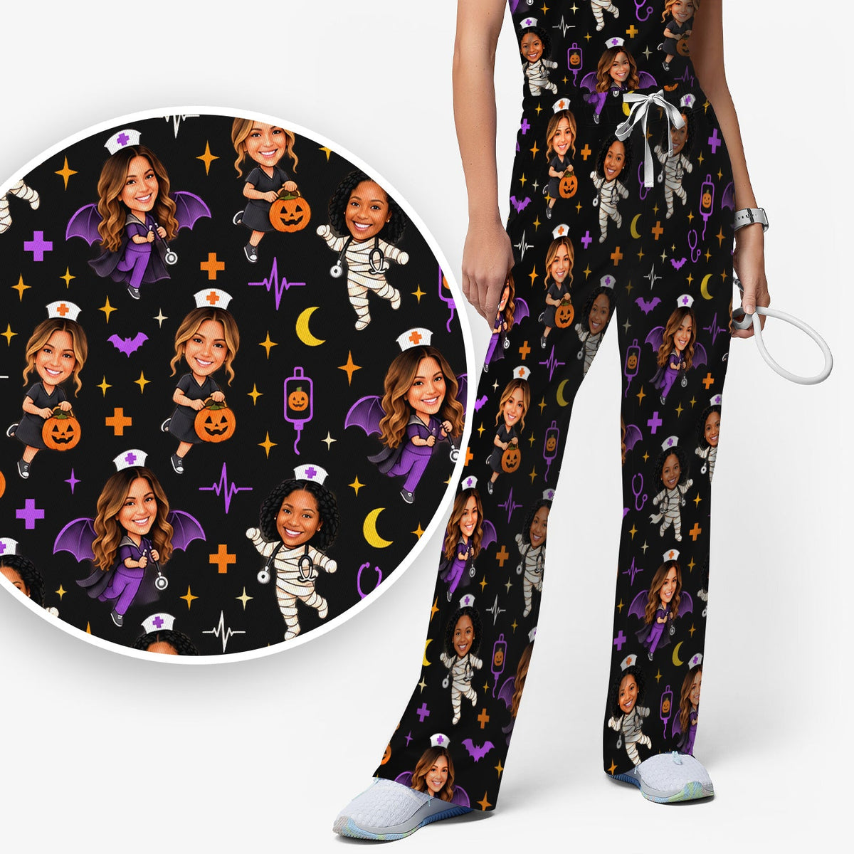 Personalized Halloween Photo Nurse Scrub Set