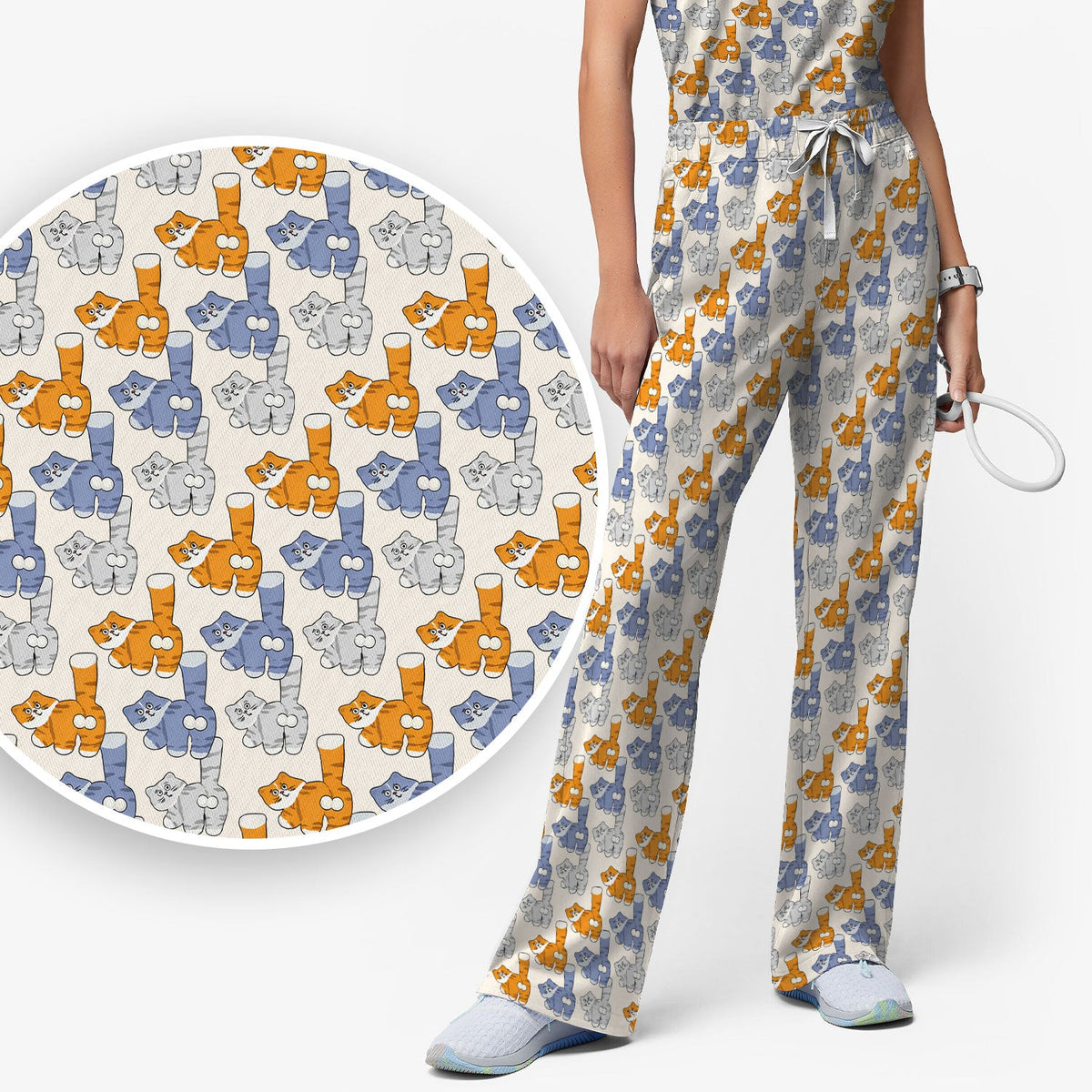 Cartoon Cat Nurse Scrub Set