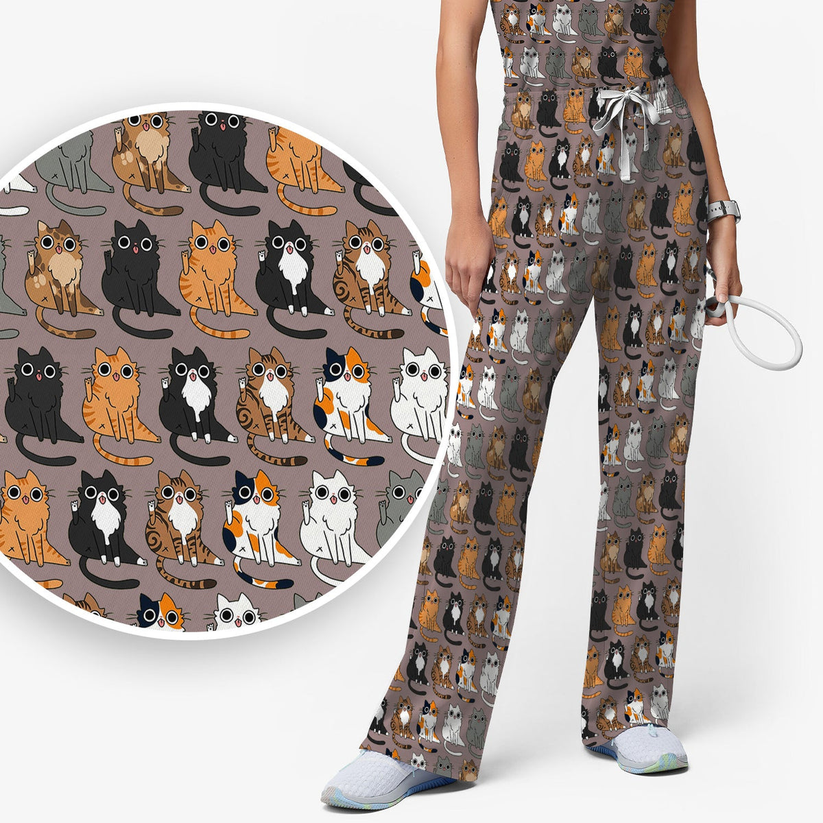 Cat Pattern Nurse Scrub Set