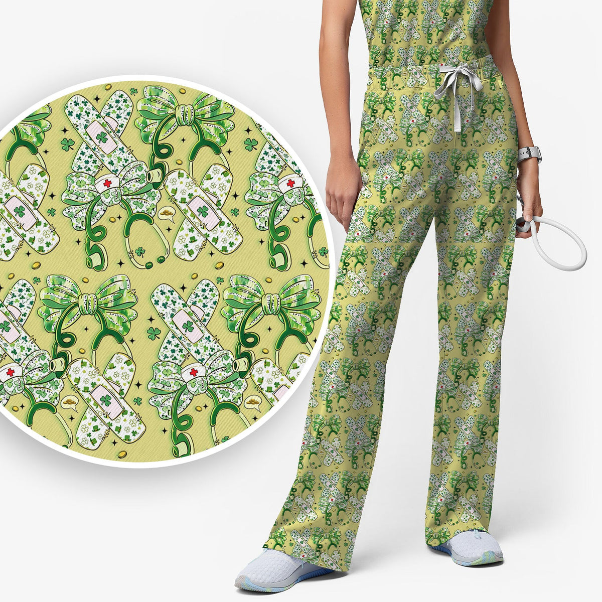 St Patrick Shamrock Stethoscope Nurse Scrub Set
