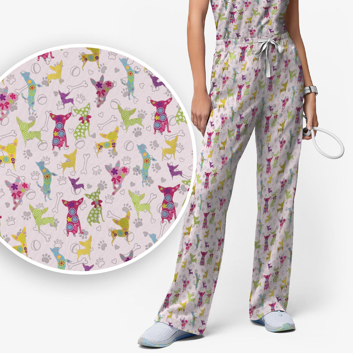 Colorful Playful Dog Nurse Scrub Set