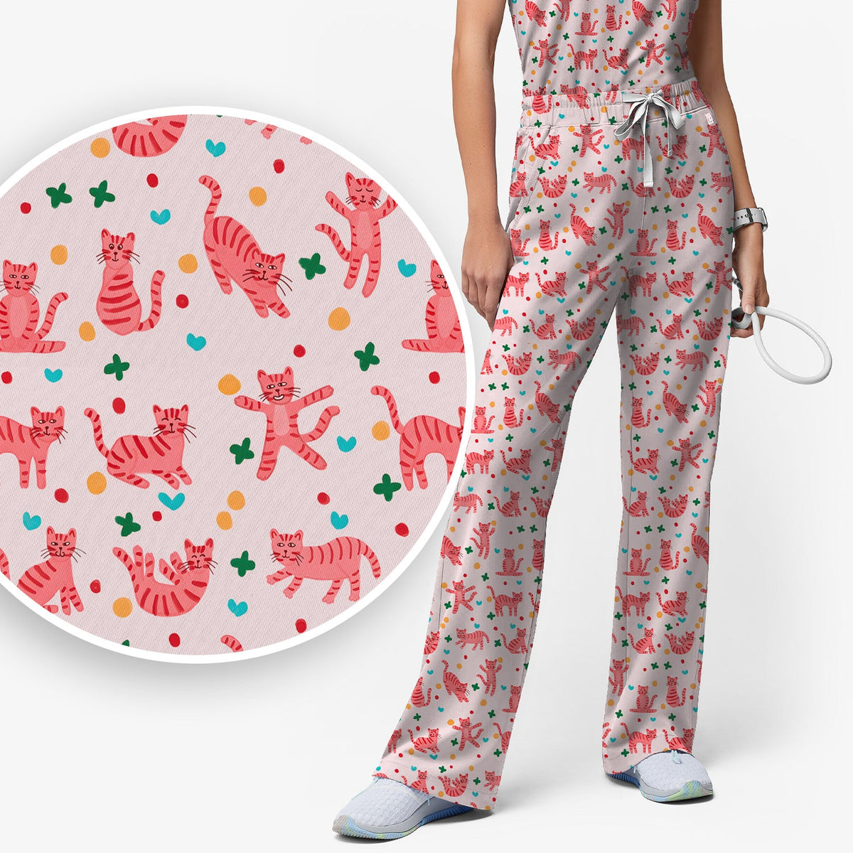 Pink Cat Nurse Scrub Set