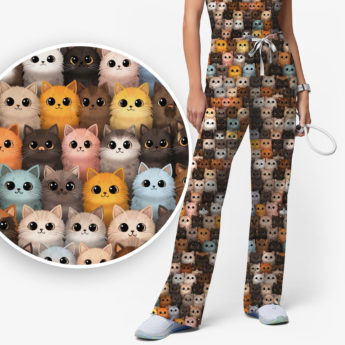 Colorful Cat Nurse Scrub Set