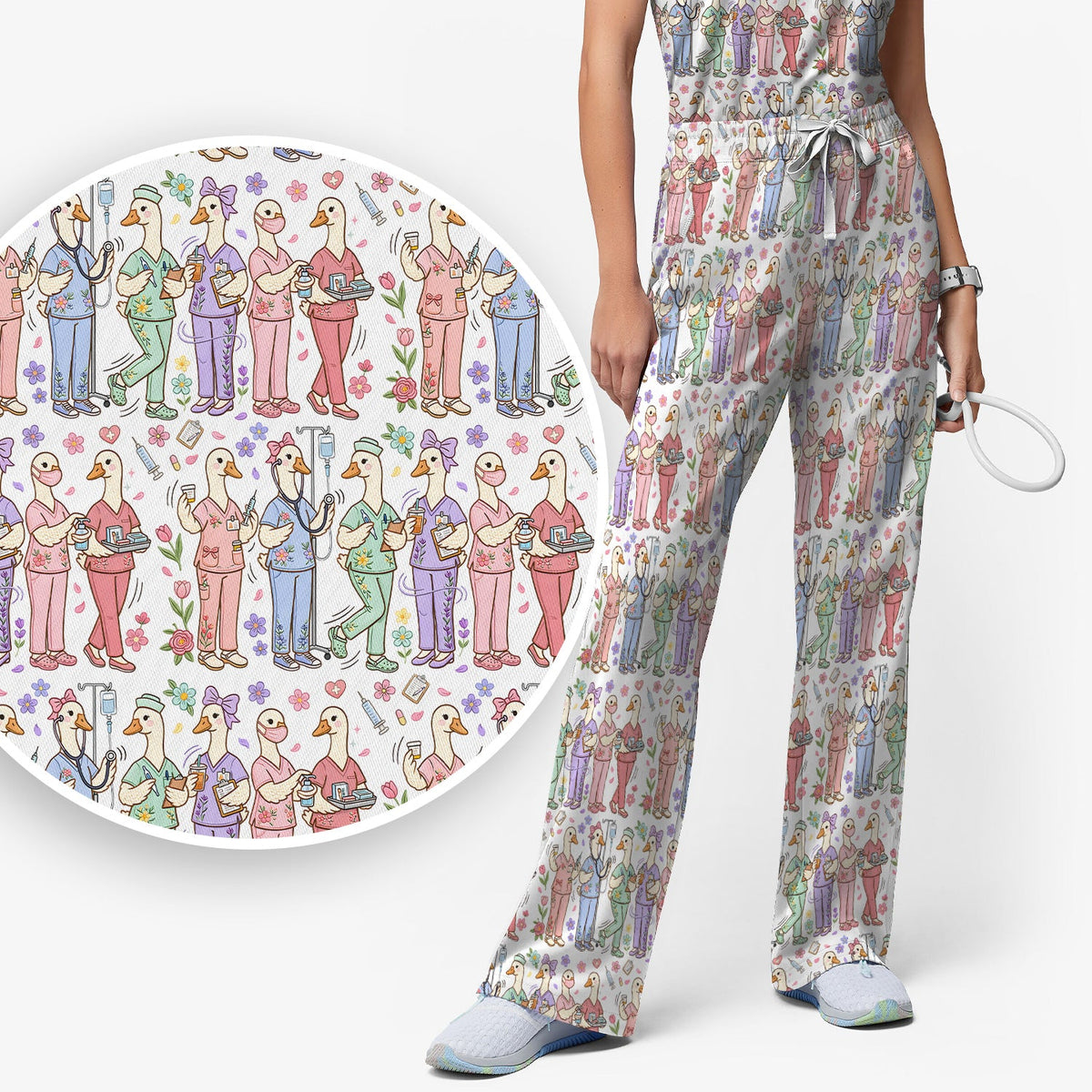 Goose Characters Floral Nurse Scrub Set