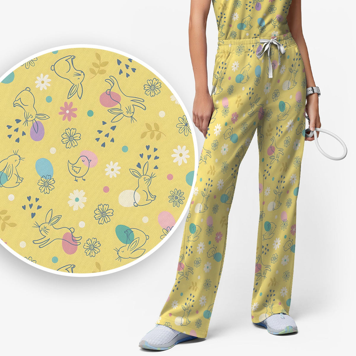 Whimsical Easter Bunny Eggs Nurse Scrub Set