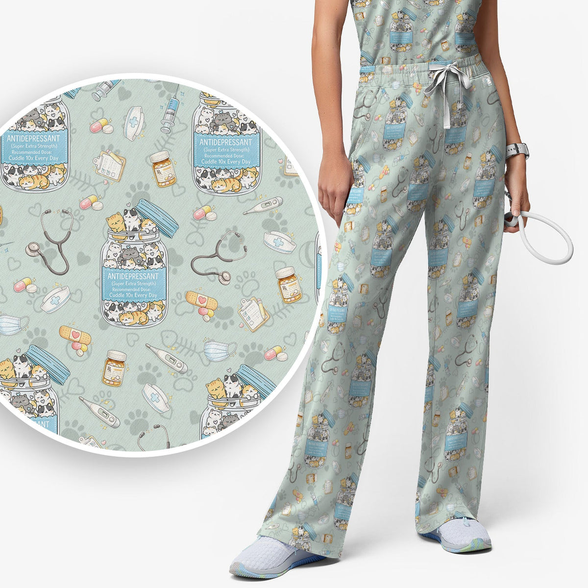 Antidepressant Cat Jar Nurse Scrub Set