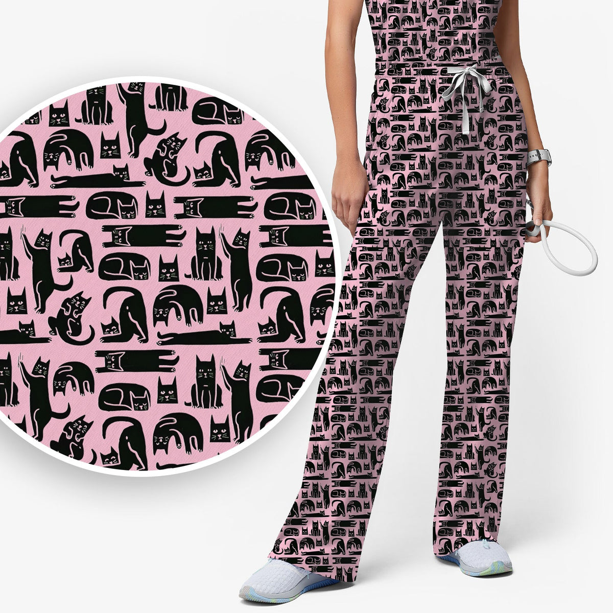 Funny Cat Poses Nurse Scrub Set