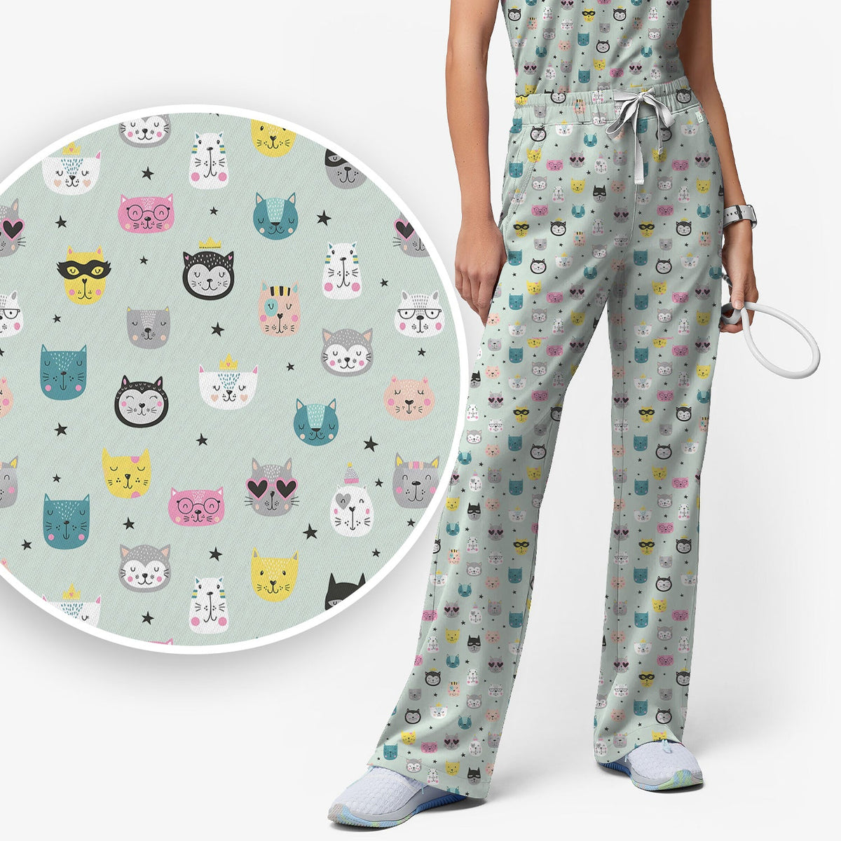 Colorful Kitty Nurse Scrub Set