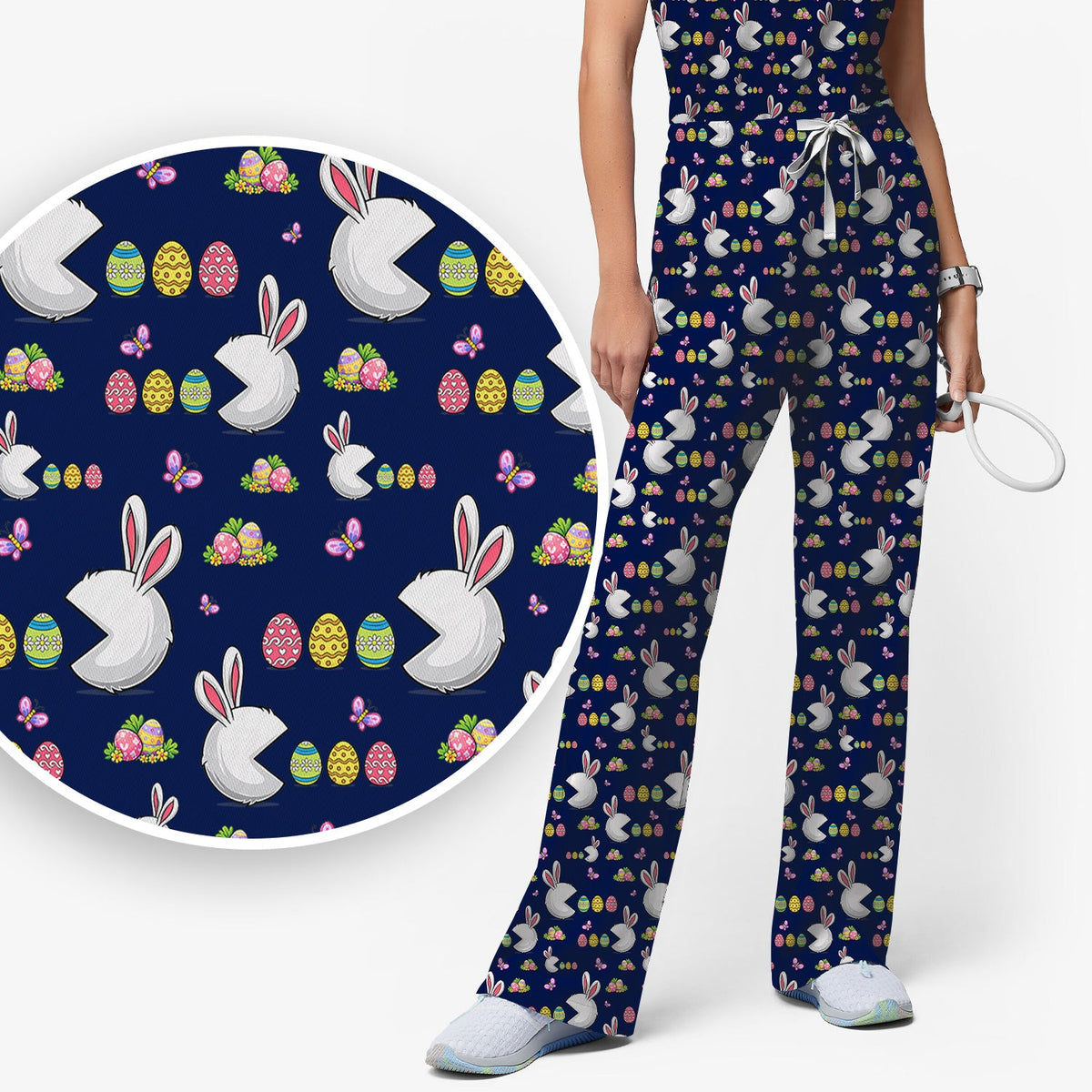 Bunny Colorful Eggs Nurse Scrub Set - Easter Gift