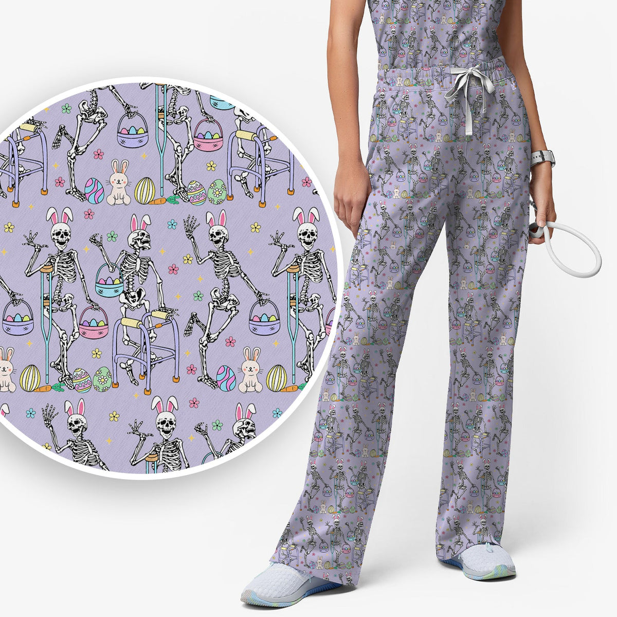 Fun Skeleton Bunny Nurse Scrub Set - Easter Gift