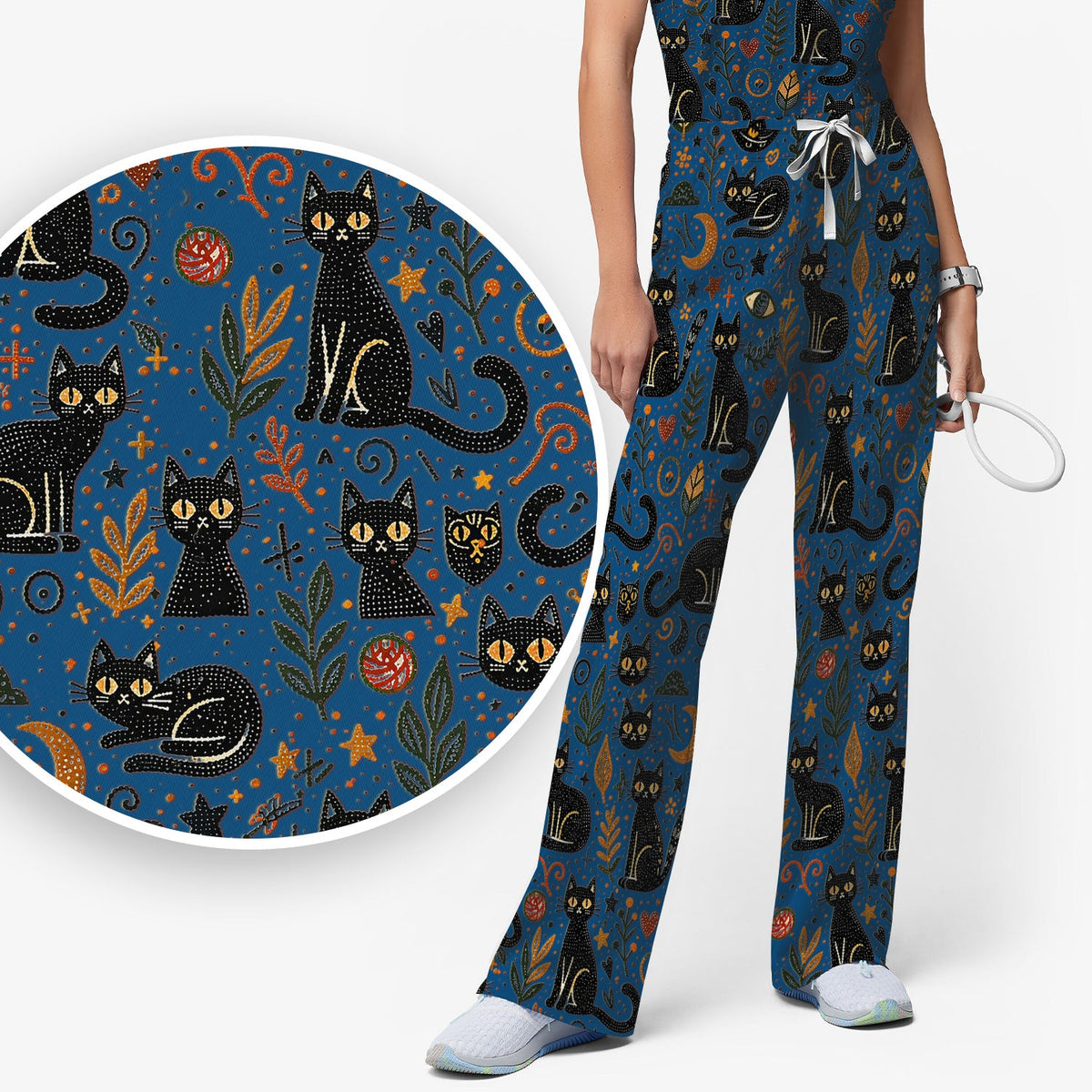 Mystic Black Cat Celestial Nurse Scrub Set