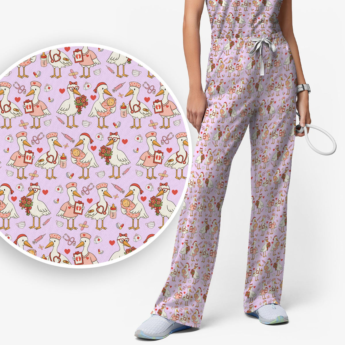 Valentine Goose Nurse Scrub Set