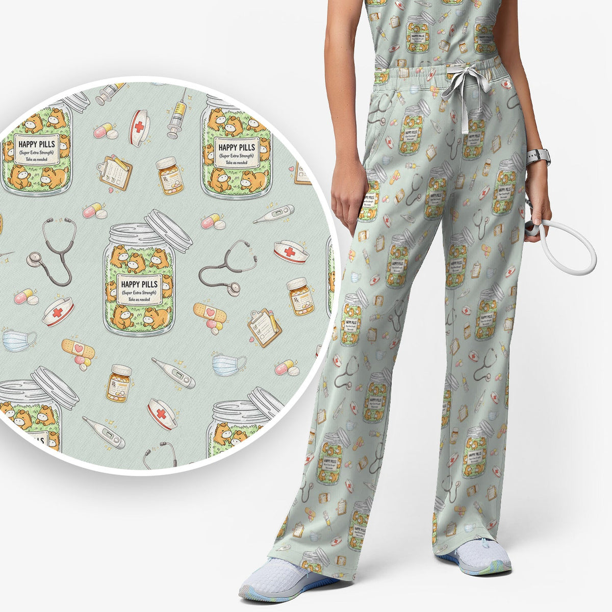 Happy Pills Horse Nurse Scrub Set