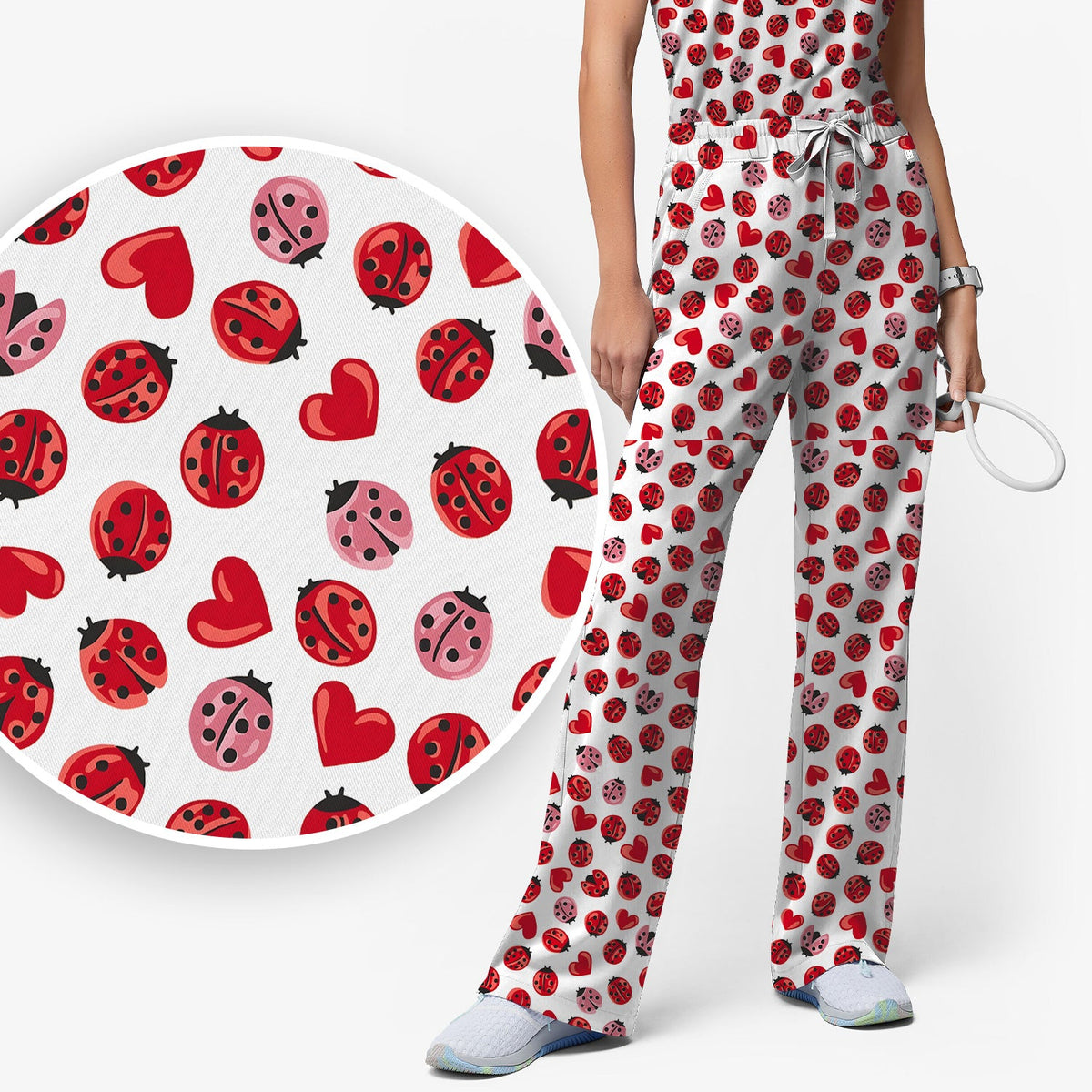 Ladybug Red Heart Nurse Scrub Set