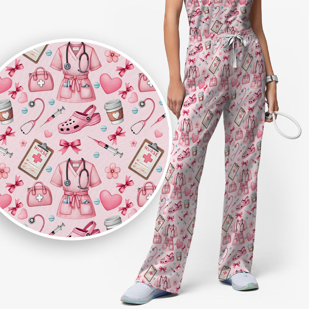 Valentine Pink Nurse Icons Scrub Set