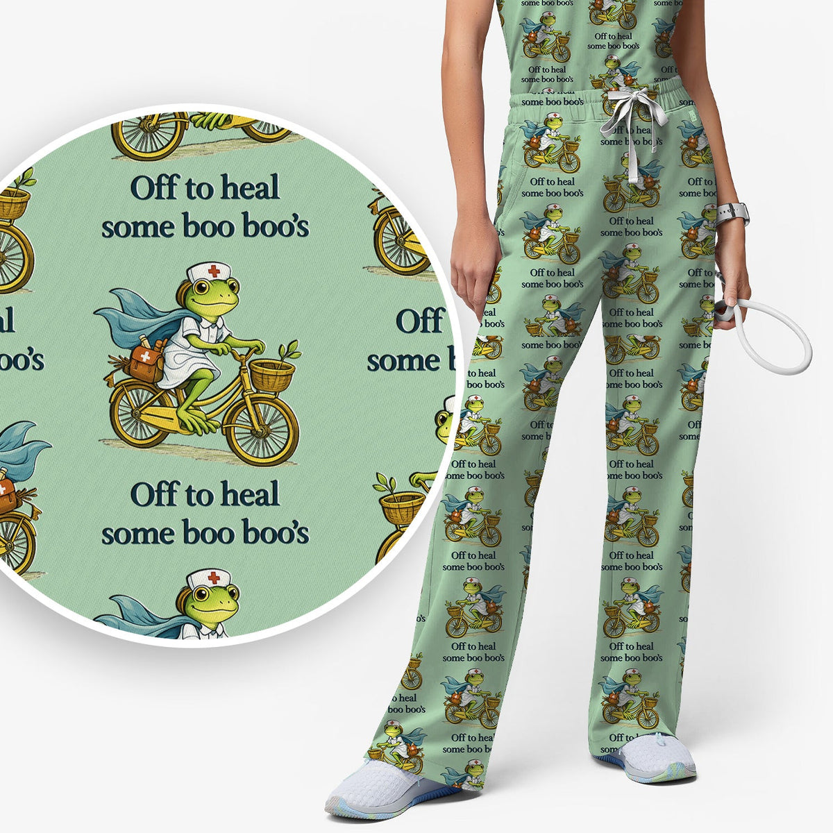 Frog Cycling Nurse Scrub Set