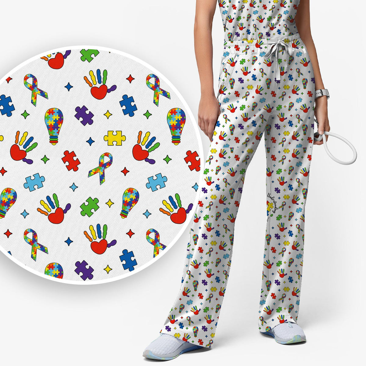 Autism Awareness Colorful Puzzle Nurse Scrub Set